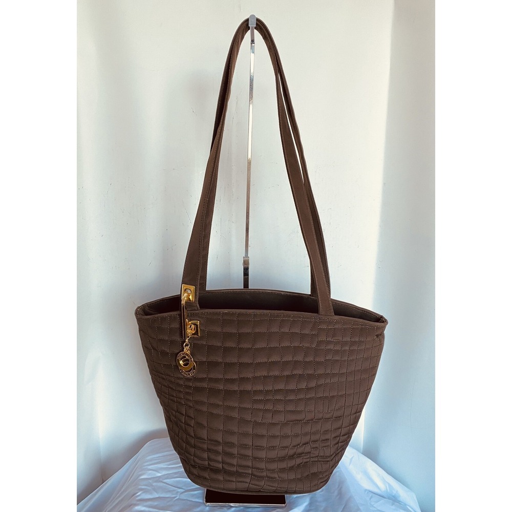 Euroline Shoulder Bag Purse Handbag Womens Brown Gold Quilted w/Zipper Casual